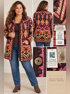 Cedar Canyon Clothing Co 1X Vtg Brown Geometric Cotton Jacket Southwestern NWT